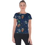 Monster-alien-pattern-seamless-background Short Sleeve Sports Top 