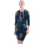 Monster-alien-pattern-seamless-background Quarter Sleeve Hood Bodycon Dress