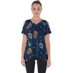 Monster-alien-pattern-seamless-background Cut Out Side Drop Tee