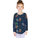 Monster-alien-pattern-seamless-background Kids  Long Sleeve Tee