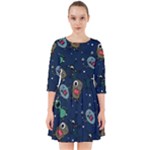 Monster-alien-pattern-seamless-background Smock Dress