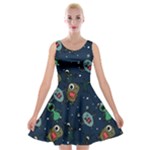 Monster-alien-pattern-seamless-background Velvet Skater Dress