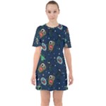 Monster-alien-pattern-seamless-background Sixties Short Sleeve Mini Dress