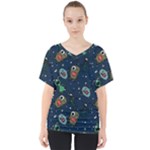 Monster-alien-pattern-seamless-background V-Neck Dolman Drape Top