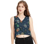 Monster-alien-pattern-seamless-background V-Neck Cropped Tank Top
