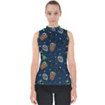 Monster-alien-pattern-seamless-background Mock Neck Shell Top