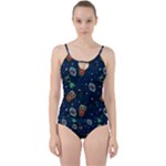 Monster-alien-pattern-seamless-background Cut Out Top Tankini Set