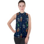 Monster-alien-pattern-seamless-background Mock Neck Chiffon Sleeveless Top