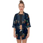 Monster-alien-pattern-seamless-background Open Front Chiffon Kimono