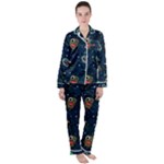 Monster-alien-pattern-seamless-background Women s Long Sleeve Satin Pajamas Set	
