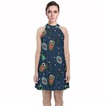 Monster-alien-pattern-seamless-background Velvet Halter Neckline Dress 