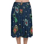 Monster-alien-pattern-seamless-background Velvet Flared Midi Skirt