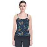 Monster-alien-pattern-seamless-background Velvet Spaghetti Strap Top