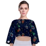 Monster-alien-pattern-seamless-background Tie Back Butterfly Sleeve Chiffon Top