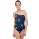 Monster-alien-pattern-seamless-background Classic One Shoulder Swimsuit