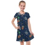 Monster-alien-pattern-seamless-background Kids  Cross Web Dress