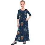 Monster-alien-pattern-seamless-background Kids  Quarter Sleeve Maxi Dress