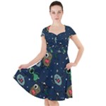 Monster-alien-pattern-seamless-background Cap Sleeve Midi Dress