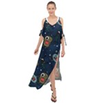 Monster-alien-pattern-seamless-background Maxi Chiffon Cover Up Dress