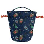 Monster-alien-pattern-seamless-background Drawstring Bucket Bag