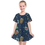 Monster-alien-pattern-seamless-background Kids  Smock Dress