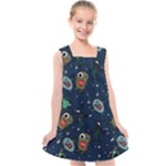 Monster-alien-pattern-seamless-background Kids  Cross Back Dress