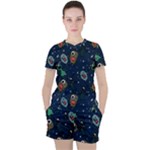 Monster-alien-pattern-seamless-background Women s Tee and Shorts Set
