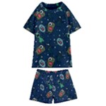 Monster-alien-pattern-seamless-background Kids  Swim Tee and Shorts Set