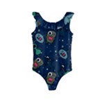 Monster-alien-pattern-seamless-background Kids  Frill Swimsuit