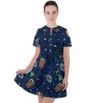 Monster-alien-pattern-seamless-background Short Sleeve Shoulder Cut Out Dress 