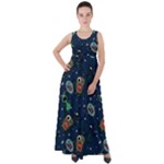 Monster-alien-pattern-seamless-background Empire Waist Velour Maxi Dress