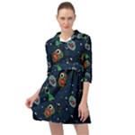 Monster-alien-pattern-seamless-background Mini Skater Shirt Dress