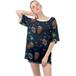 Monster-alien-pattern-seamless-background Oversized Chiffon Top