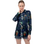 Monster-alien-pattern-seamless-background Long Sleeve Satin Shirt