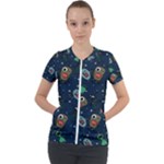 Monster-alien-pattern-seamless-background Short Sleeve Zip Up Jacket