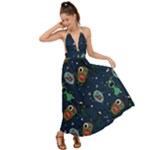 Monster-alien-pattern-seamless-background Backless Maxi Beach Dress