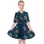 Monster-alien-pattern-seamless-background Kids  All Frills Chiffon Dress