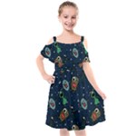 Monster-alien-pattern-seamless-background Kids  Cut Out Shoulders Chiffon Dress