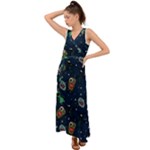 Monster-alien-pattern-seamless-background V-Neck Chiffon Maxi Dress