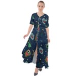 Monster-alien-pattern-seamless-background Waist Tie Boho Maxi Dress