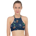 Monster-alien-pattern-seamless-background Racer Front Bikini Top