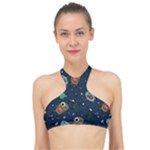 Monster-alien-pattern-seamless-background High Neck Bikini Top