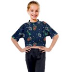 Monster-alien-pattern-seamless-background Kids Mock Neck Tee