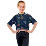 Monster-alien-pattern-seamless-background Kids Mock Neck Tee