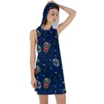 Monster-alien-pattern-seamless-background Racer Back Hoodie Dress