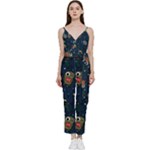 Monster-alien-pattern-seamless-background V-Neck Spaghetti Strap Tie Front Jumpsuit