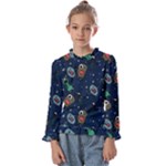 Monster-alien-pattern-seamless-background Kids  Frill Detail Tee