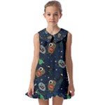 Monster-alien-pattern-seamless-background Kids  Pilgrim Collar Ruffle Hem Dress