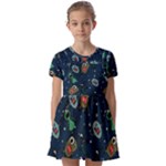 Monster-alien-pattern-seamless-background Kids  Short Sleeve Pinafore Style Dress