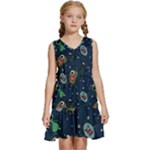 Monster-alien-pattern-seamless-background Kids  Sleeveless Tiered Mini Dress